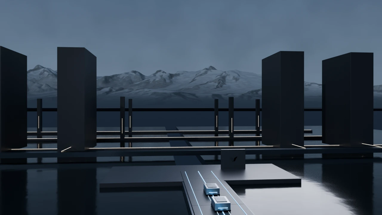 The route opens onto a water terrace; evidence remains associated with the arriving work.